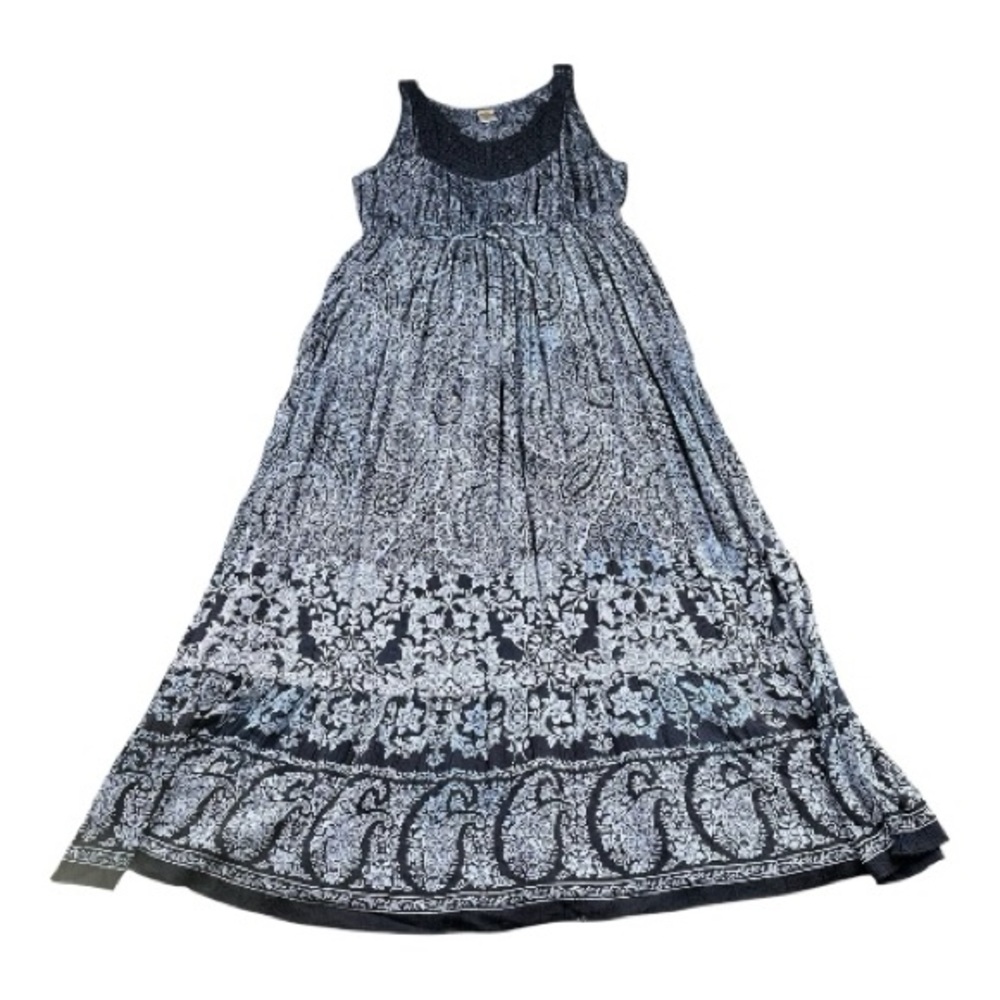 Bila Bohemian Paisley Crochet Sleeveless Navy Blue Maxi Summer Dress Size L - Picture 3 of 13